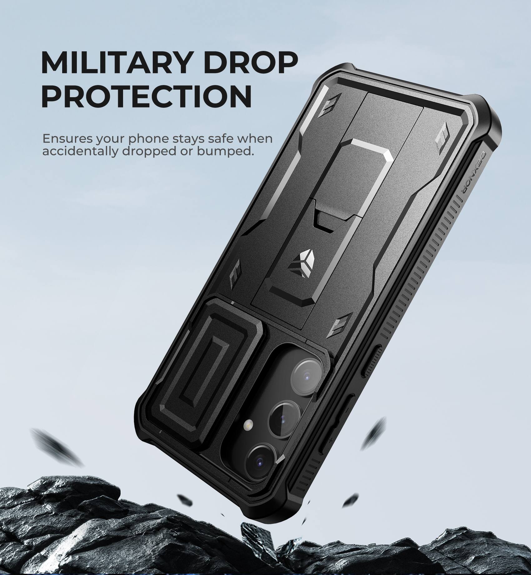 MILITARY DROP PROTECTION DEXNOR Ensures your phone stays safe when accidentally dropped or bumped.