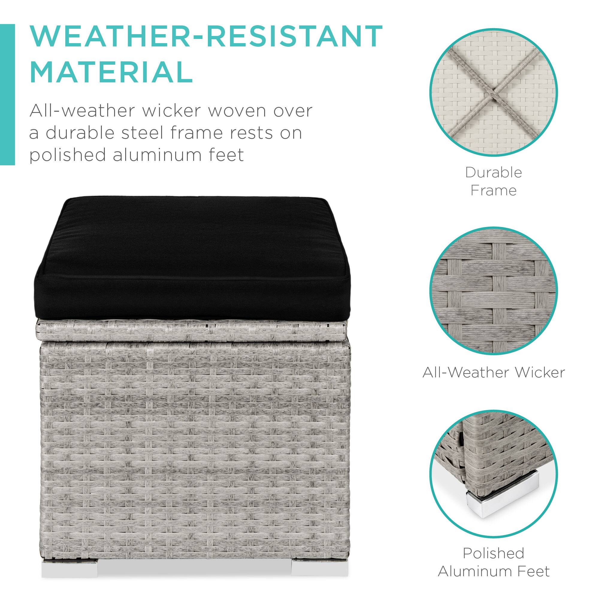 WEATHER-RESISTANT MATERIAL

All-weather wicker woven over a durable steel frame rests on polished aluminum feet

- Durable Frame
- All-Weather Wicker
- Polished Aluminum Feet