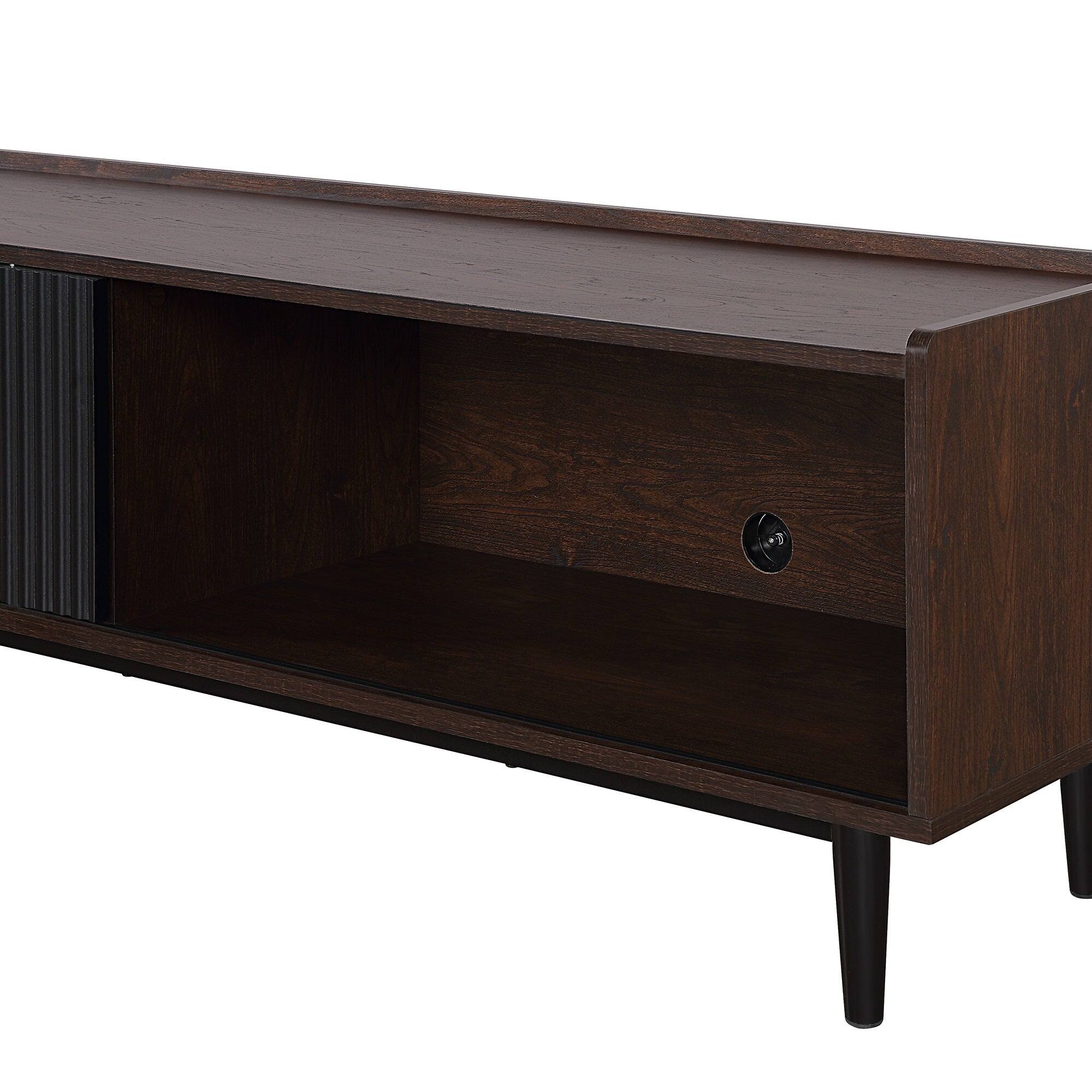 Angle. Manhattan Comfort - Duane Mid-Century Modern 59" Fluted TV Stand in Black - Black.