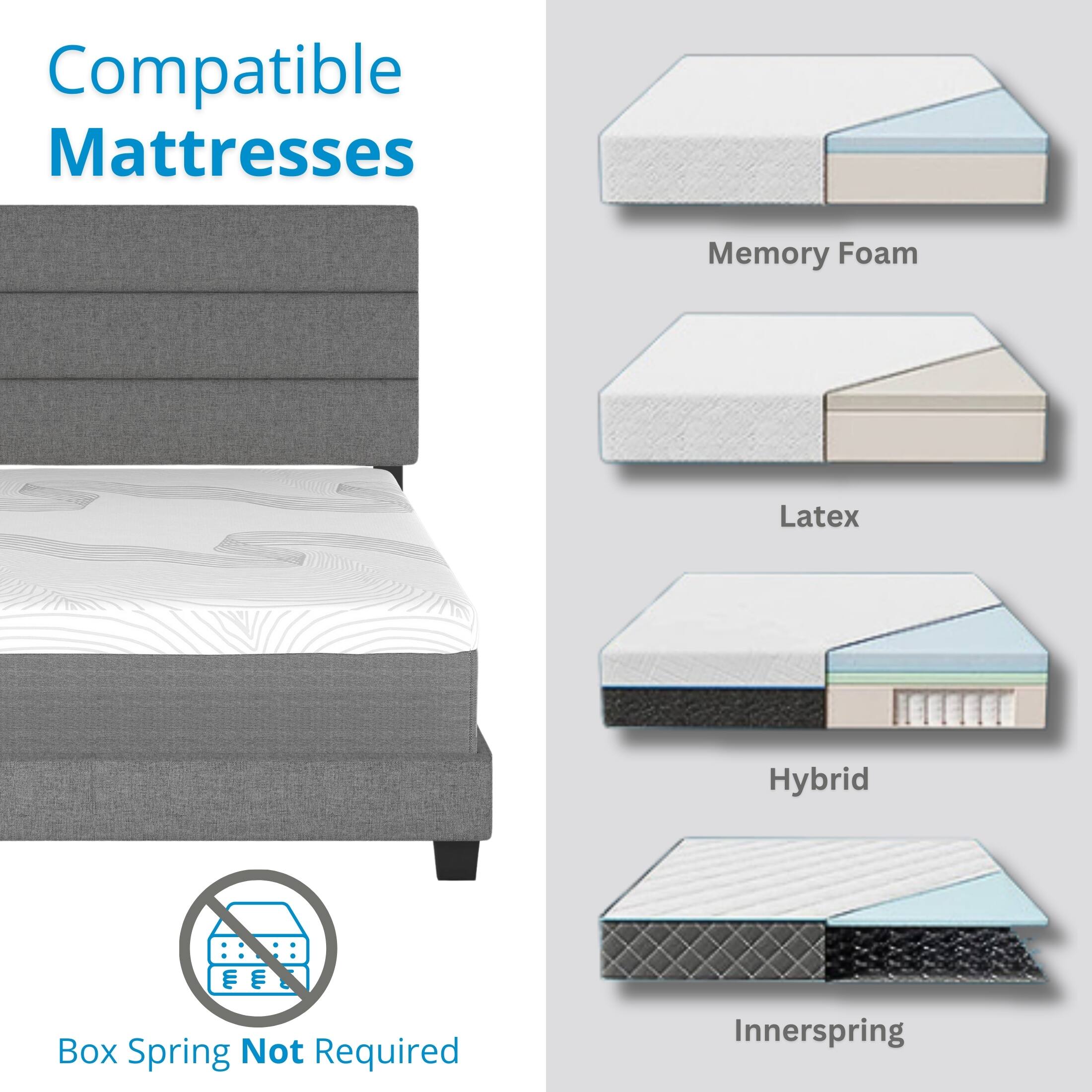 Compatible Mattresses

Memory Foam  
Latex  
Hybrid  
Innerspring  

Box Spring Not Required