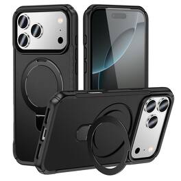 Dteck - Case For Apple iPhone 17 Pro Max Slim Magnetic Shockproof Rugged Cover With Adjustable Ring Stand, Mag Safe Compatible - Black