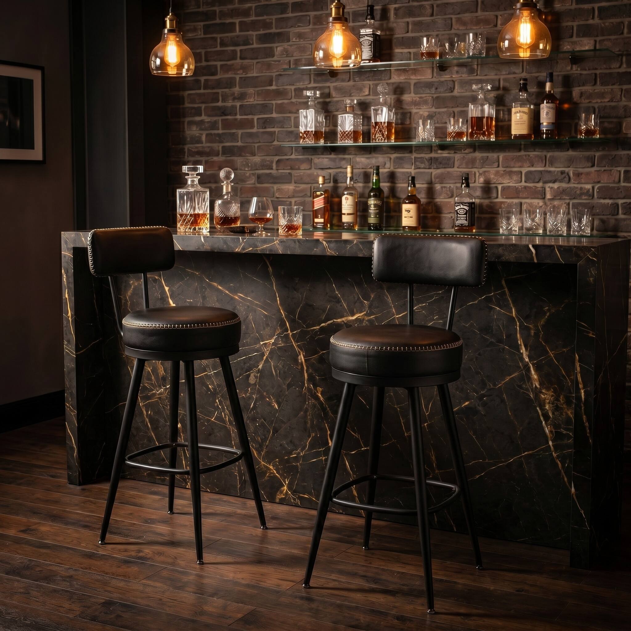Alt View 6. Songmics Home - VASAGLE EKHO Collection – Set of 2 Counter Height Backless Swivel Bar Stools in Ink Black - Black.