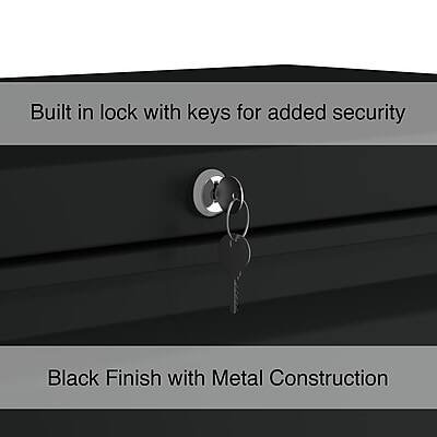 Built-in lock with keys for added security  
Black finish with metal construction