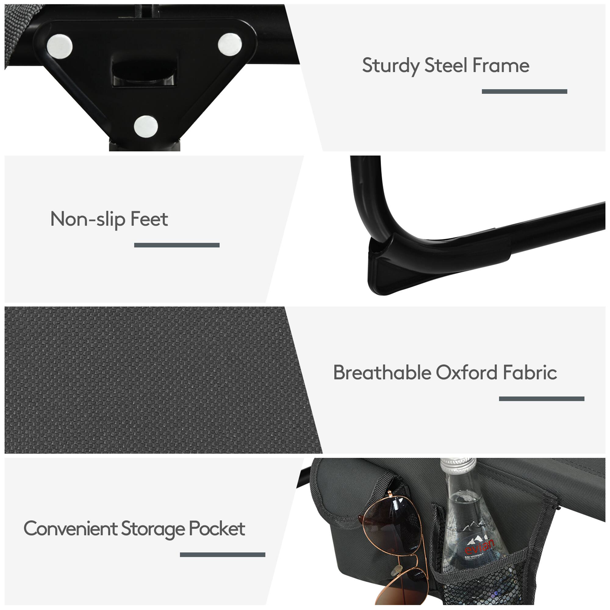 Sturdy Steel Frame, Non-slip Feet, Breathable Oxford Fabric, Convenient Storage Pocket