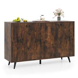 Pefilos - Mid-Century Modern Sideboard,4-Door 2 Adjustable Shelves,5-Leg Support Anti-Tip,Rustic Black - Brown