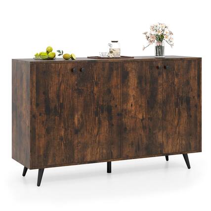 Front. Pefilos - Mid-Century Modern Sideboard,4-Door 2 Adjustable Shelves,5-Leg Support Anti-Tip,Rustic Brown & Black - Brown.