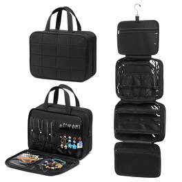 Unique Bargains - Travel Hanging Toiletry Bag for Women, Puffy Makeup Bag with Jewelry Organizer, Waterproof Compartment - Black