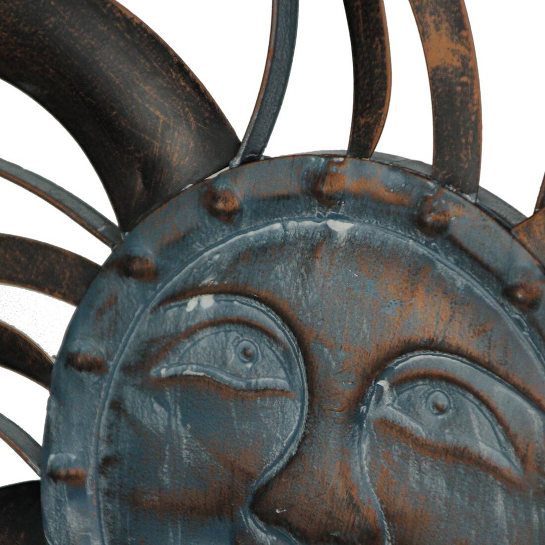 Alt View 7. Zeckos - Antique Copper Finish Metal Sun Face Wall Hanging With Ceramic Bead Accents - Blue.