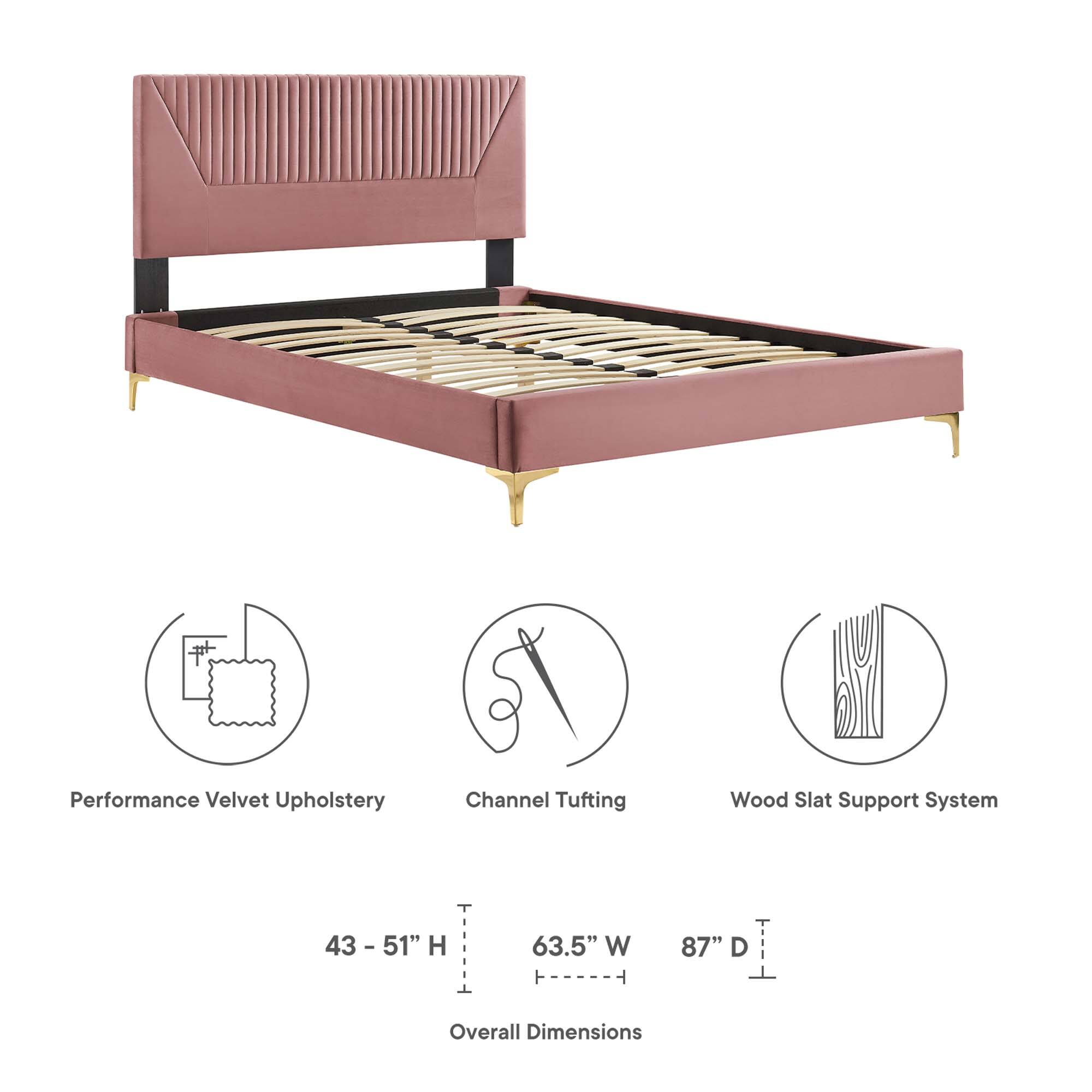 Performance Velvet Upholstery  
Channel Tufting  
Wood Slat Support System  

43 - 51" H  
63.5" W  
87" D  

Overall Dimensions