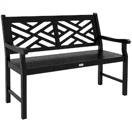 Outsunny - Outdoor Garden Bench, Wooden Frame Patio Bench with Geometric Pattern, 43.25 Inch Weatherproof 2-Person Love Seat - Black