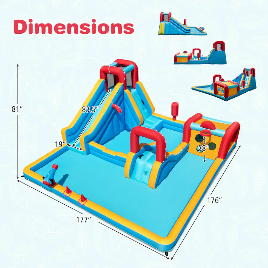 Costway Inflatable Water Park with Climbing Wall Boxing Post Basketball ...