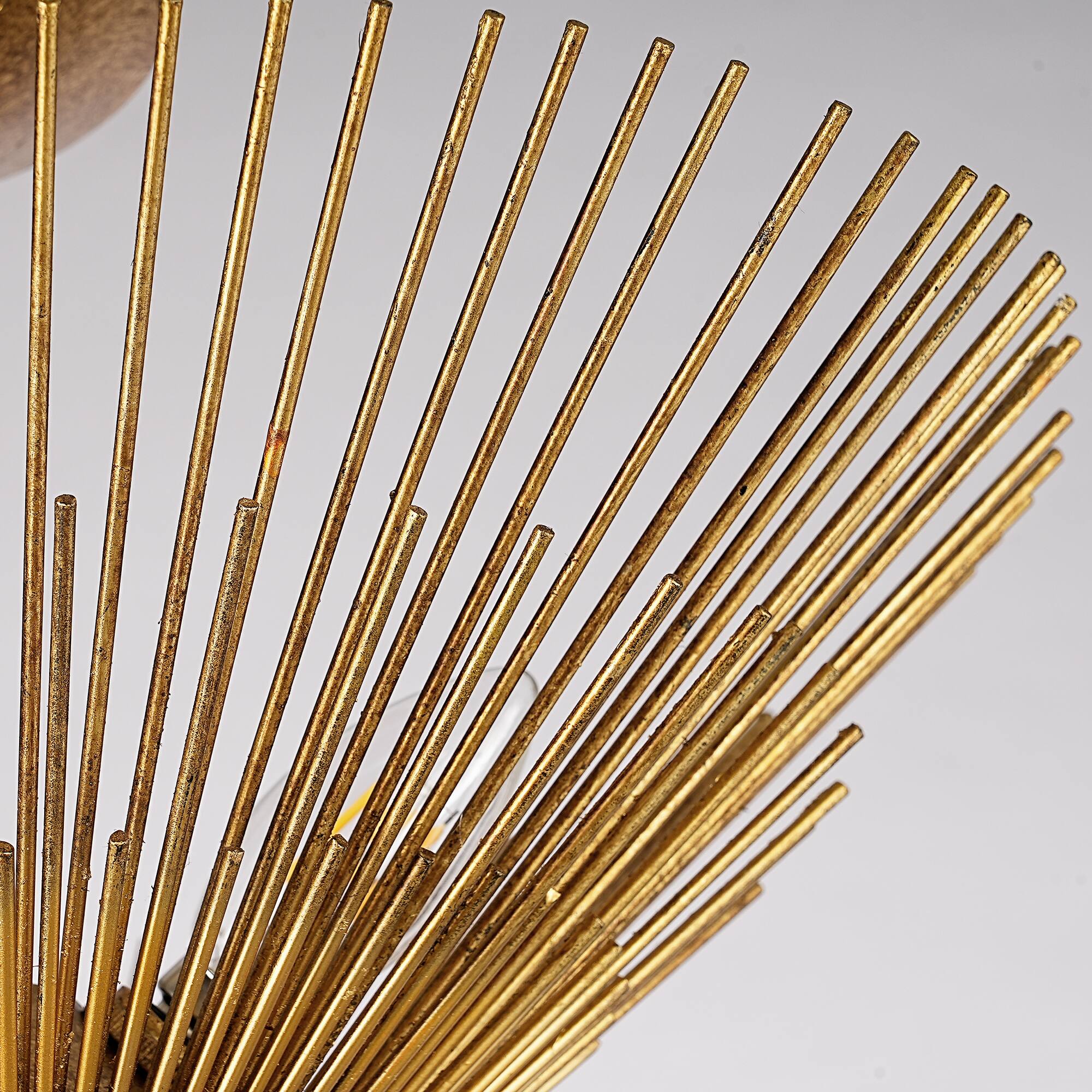 Alt View 3. Parrot Uncle - 17 Inch Mid Century Modern Sunburst 3 Light Semi Flush Mount Ceiling Light - Gold.