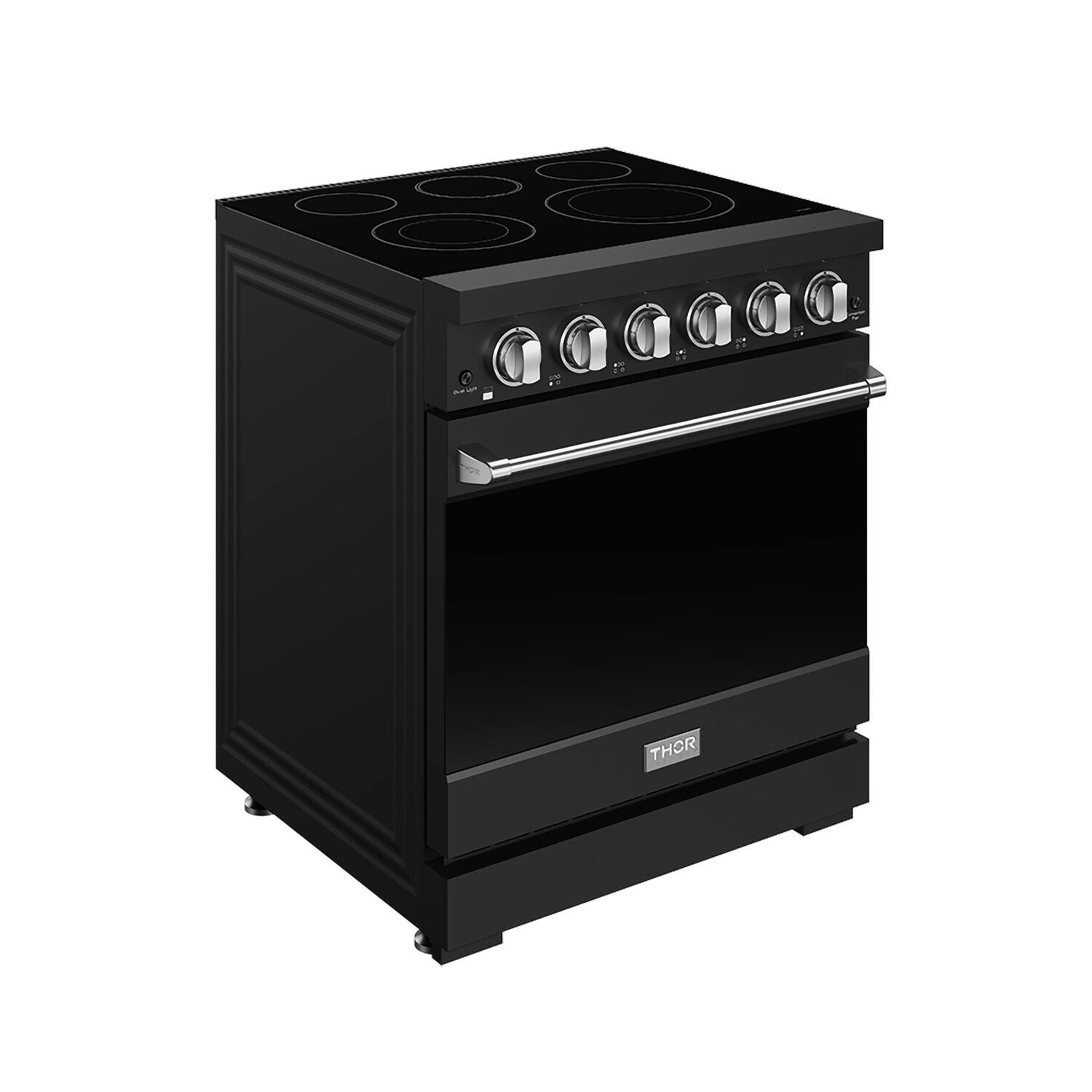 Angle. Thor Kitchen - Gordon Ramsay Series by Thor Kitchen 4.55 Cu. Ft Freestanding Electric Range with Stainless Steel Hardware - Matte Black.