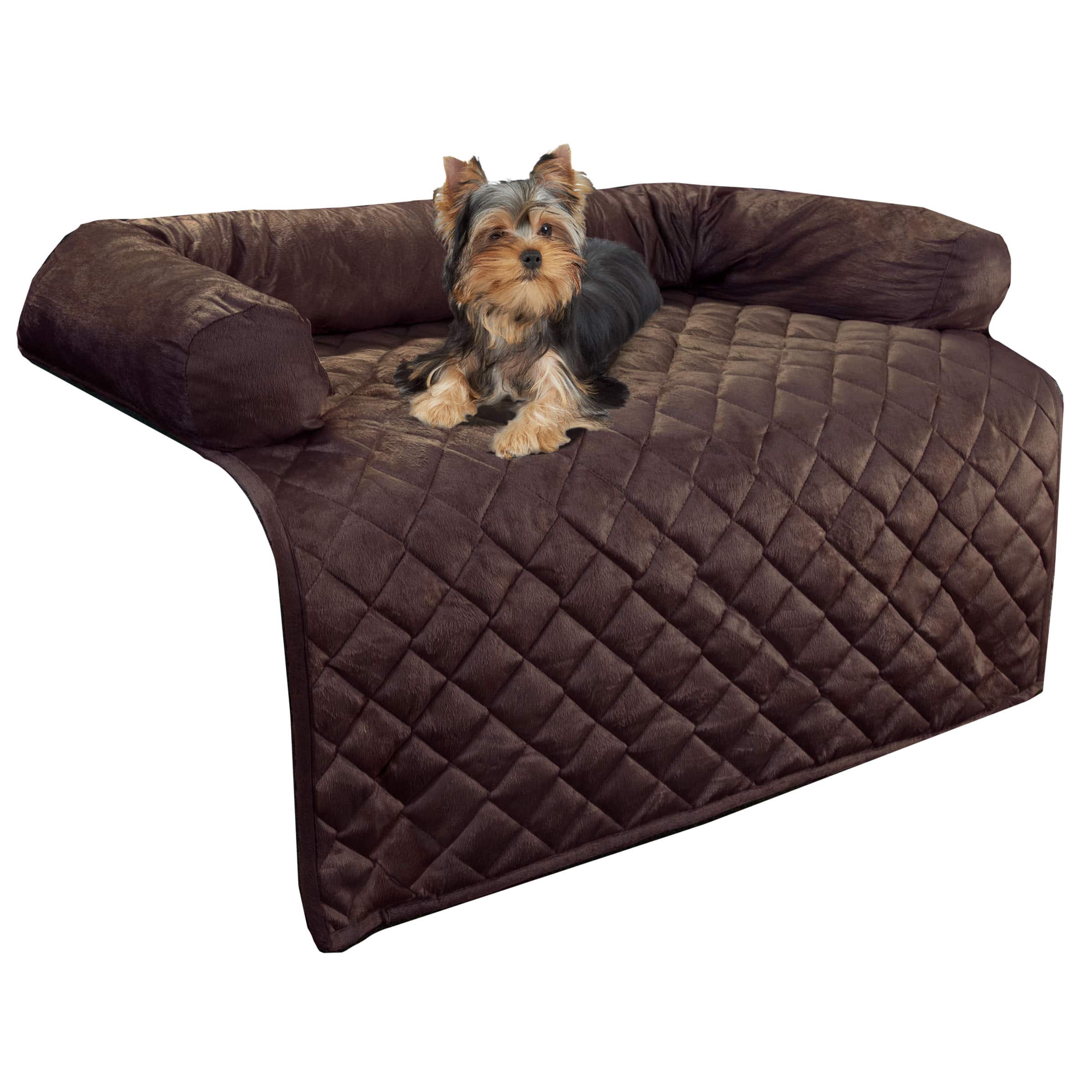 PetMaker - Couch Cover for Dogs 30x30.5 Pet Furniture Protector with Bolster, Quilted Fabric, and Water-Resistant Base Layer - Brown