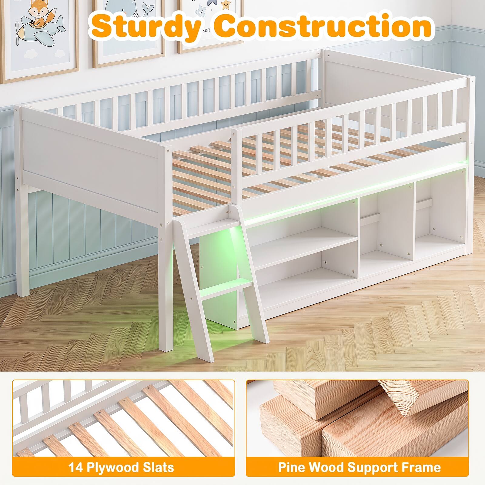 Sturdy Construction

14 Plywood Slats

Pine Wood Support Frame