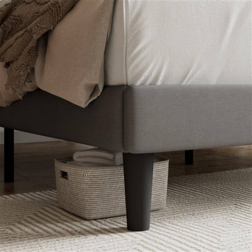 Back. Hivvago - Full size Grey Linen Upholstered Platform Bed Frame with Button-Tufted Headboard - Grey.