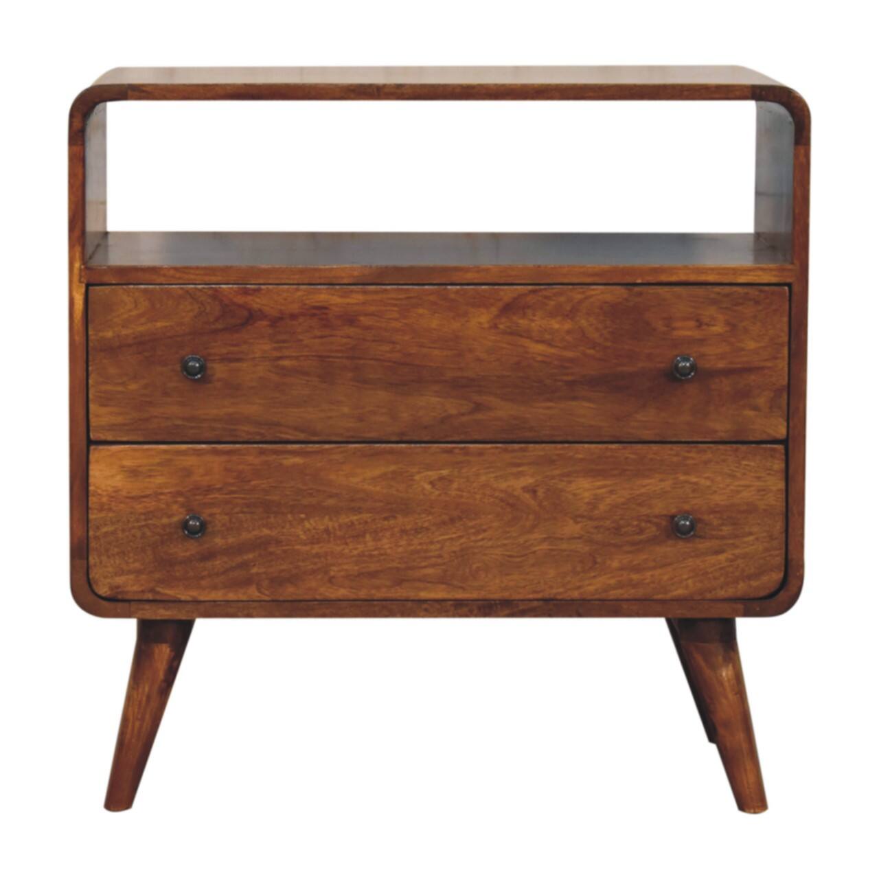 Angle. Artisan Furniture - Artisan Furniture Solid Wood Curved Nordic Charm Chest, 2 Drawers & 1 Open Slot, Brown - Brown.
