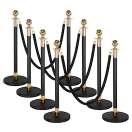 VEVOR - Stanchion Post, 8 Pcs Crowd Control Barrier Set with 6 Velvet Ropes, Heavy Duty Stainless Steel Stanchion Post - Black