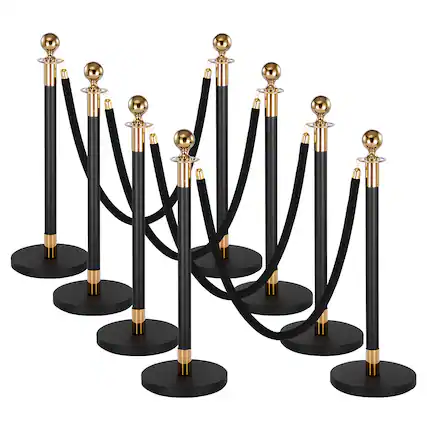 Front. VEVOR - Stanchion Post, 8 Pcs Crowd Control Barrier Set with 6 Black Velvet Ropes, Heavy Duty Stainless Steel Stanchion Post - Black.