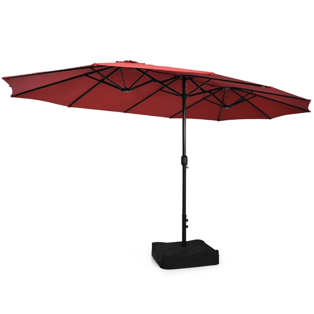Alt View 1. Kadyn - 15 Feet Double Sided Twin Patio Umbrella with Crank and Base Red Outdoor Table Umbrella Yard Umbrella Outdoor Patio Umbr - Red.