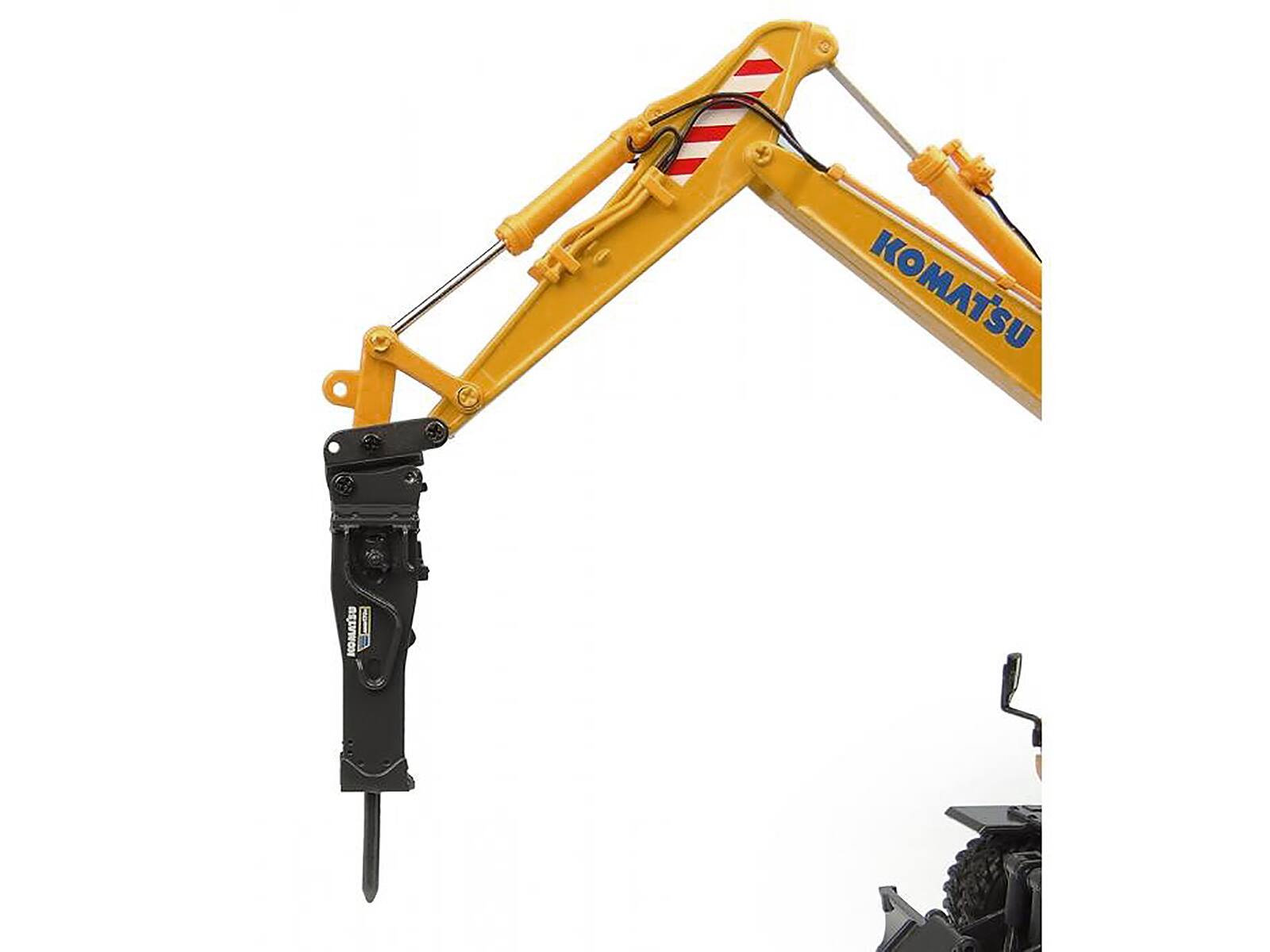 Alt View 4. Universal Hobbies - Komatsu PW180-11 Excavator Yellow with Standard Bucket and Hydraulic Breaker 1/50 Diecast Model by Universal Hobbies.