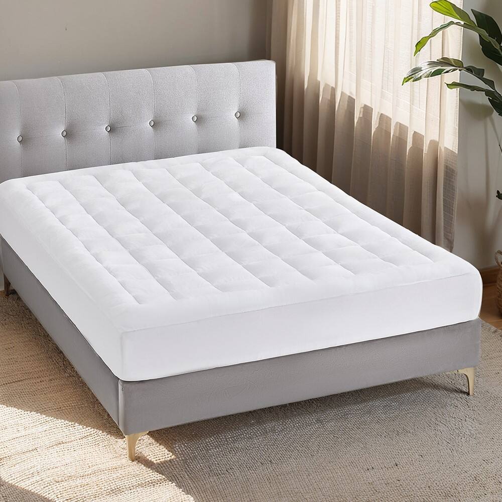 Alt View 1. Gracie Mills - Gracie Mills Keisha Box Quilted Plush Hypoallergenic Down Alternative Waterproof Mattress Pad - White.
