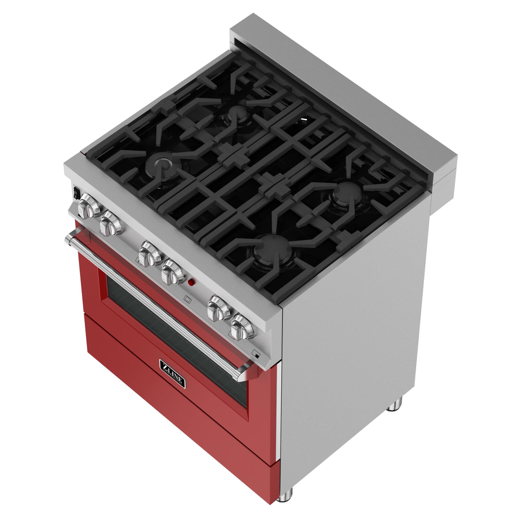 Left. ZLINE - ZLINE 30 in. Legacy Dual Fuel Range in Satin Stainless Steel & Red Matte Door (RAS-RM-30) - Matte Red.
