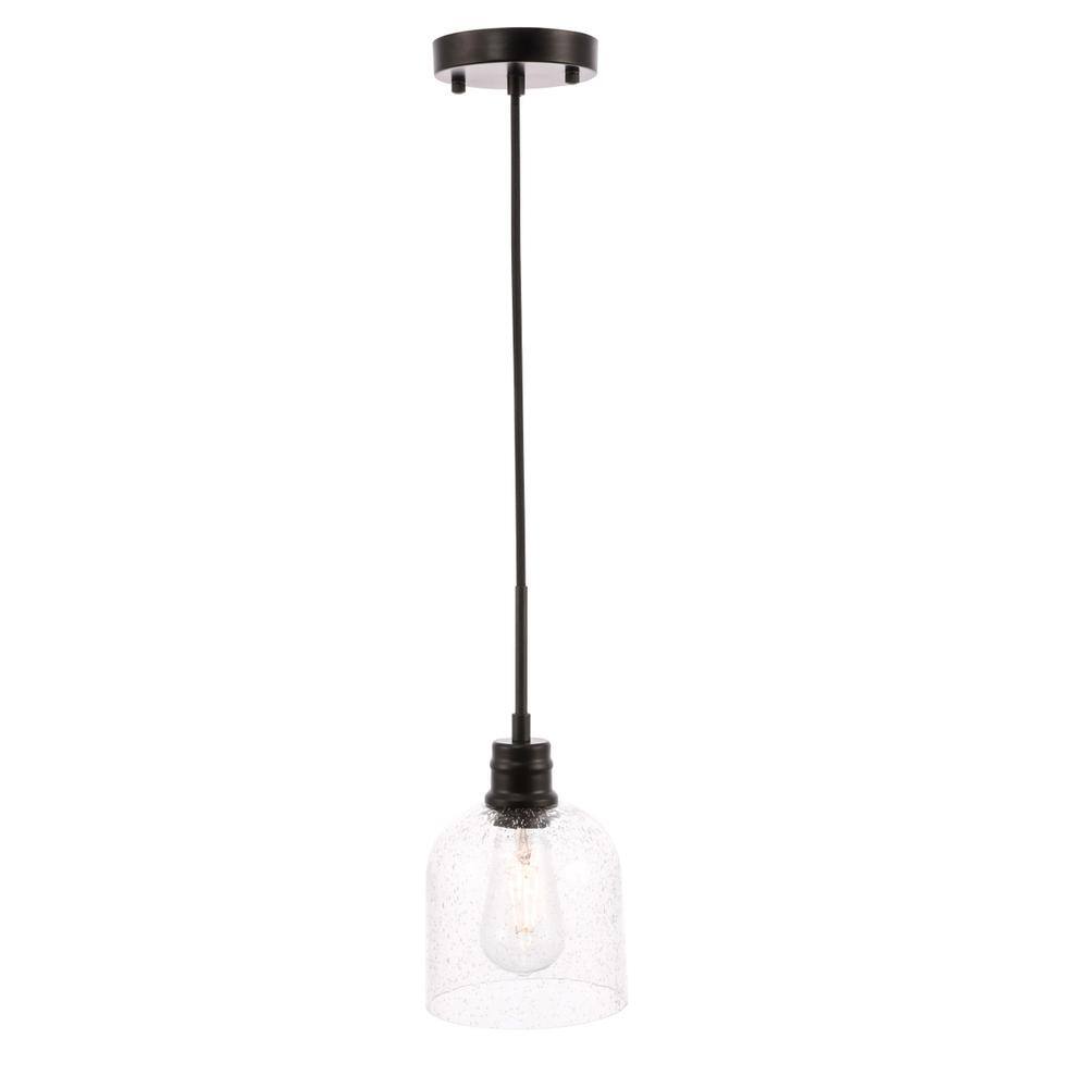 Alt View 3. Living District - Gabe 1 light Black and Clear seeded glass pendant - Black And Clear Seeded Glass.