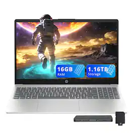 HP - 15.6" HD Laptop,Intel i5-1334U,16GB RAM,1TB SSD+160GB Dock Set,Intel Iris Xe Graphics,HD Camera,Win 11 - Silver