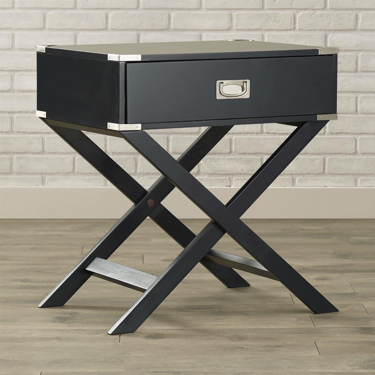 Hivvago - Dark Grey 1-Drawer End Table Nightstand with Modern Classic X Style Legs - Black