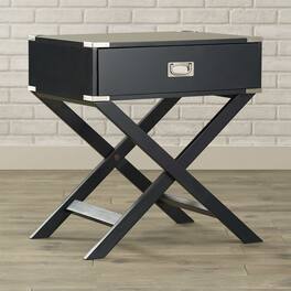 Hivvago - Dark Grey 1-Drawer End Table Nightstand with Modern Classic X Style Legs - Black