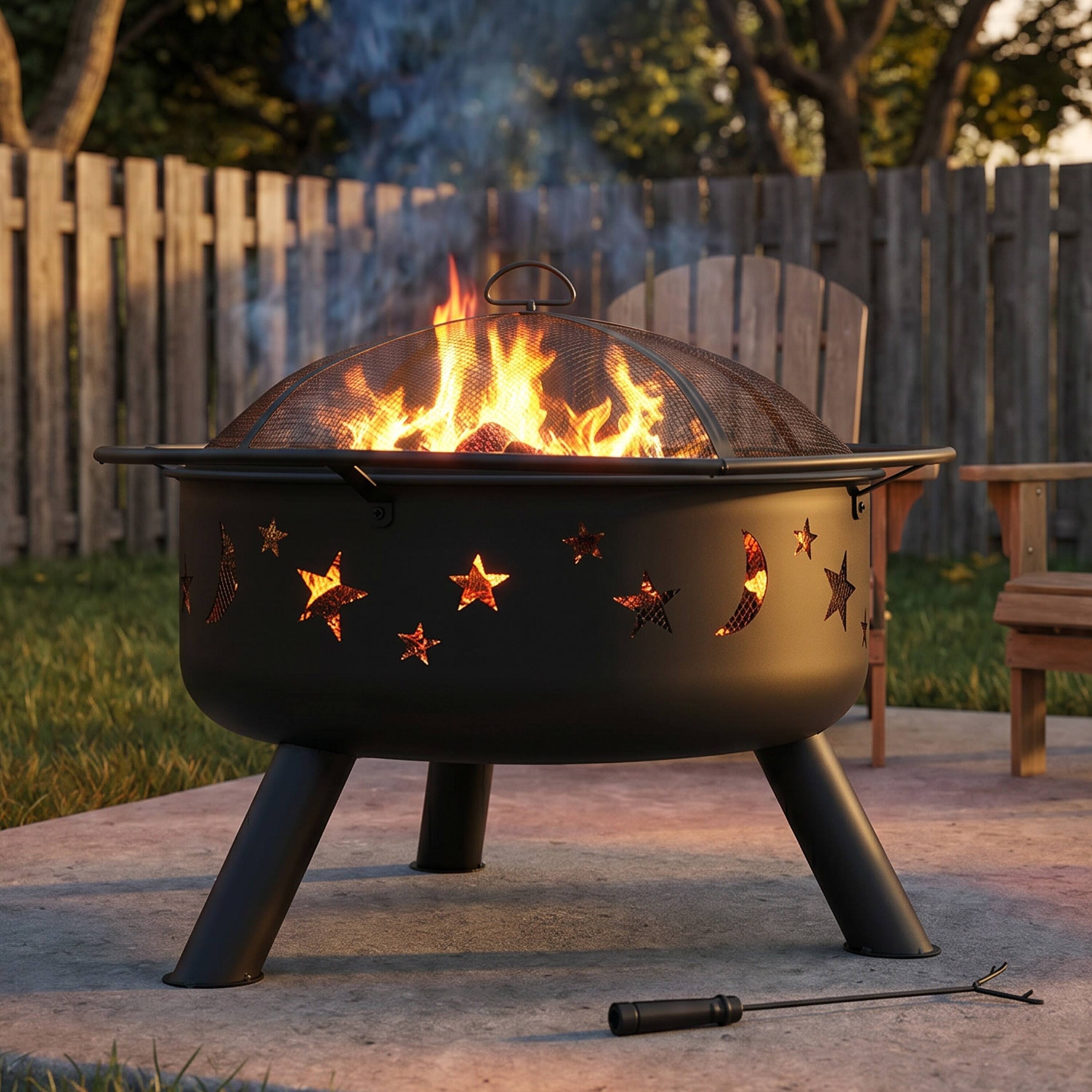 Alt View 10. Sunnydaze - 30 in Cosmic Steel Fire Pit w/Spark Screen/Poker - Black.