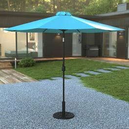 Emma + Oliver - Bundled Set - 9 FT Round Umbrella & Universal Cement Waterproof Base - Teal