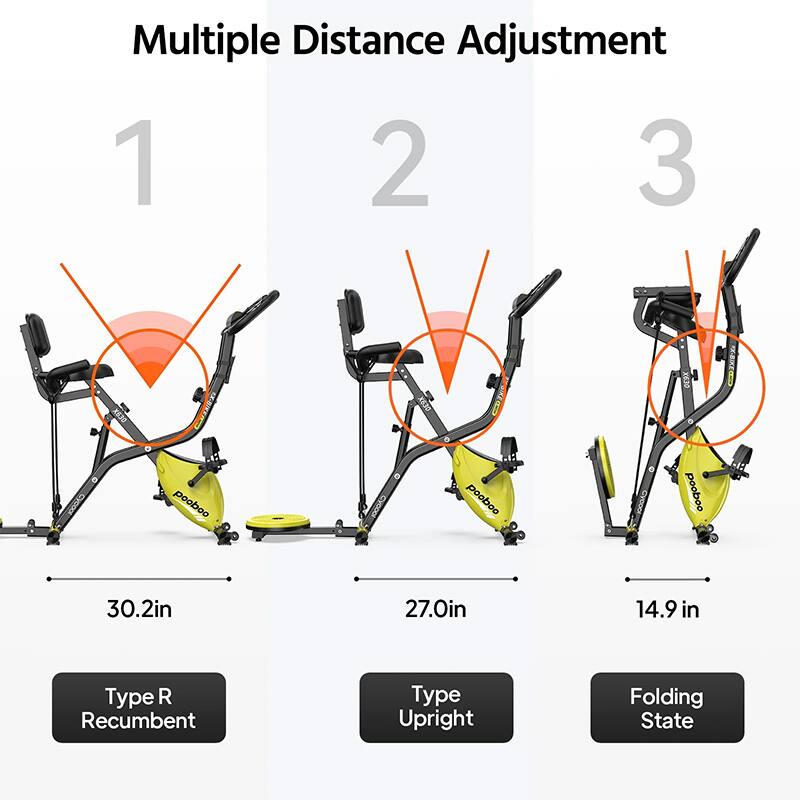 Multiple Distance Adjustment  
1. Type R Recumbent  
2. Type Upright  
3. Folding State  

pooboo CcE  
pooboo ESK  

30.2in  
27.0in  
14.9 in