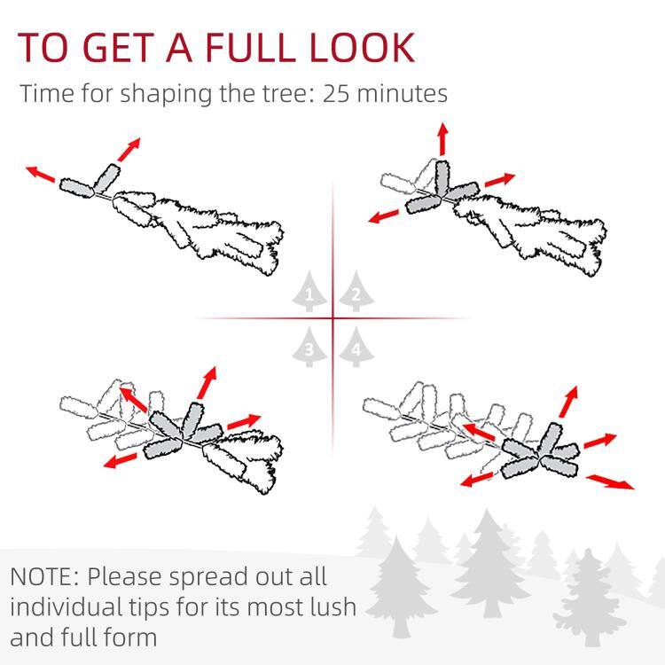 TO GET A FULL LOOK  
Time for shaping the tree: 25 minutes

1  
2  
3  
4  

NOTE: Please spread out all individual tips for its most lush and full form