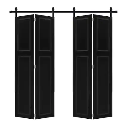 Front. Boyel Living - Black Interior Barn Door 64-in L x 0.75-in W x 80-in H with Matching Installation Hardware - Black.