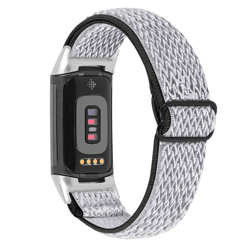 Front. StrapsCo - Comfort Stretch Band Elastic Nylon Watch Strap For Fitbit Charge 6 - Black & White.