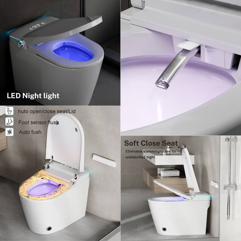 LED Night light  
- Auto open/close seat/Lid  
- Foot sensor flush  
- Auto flush  

Soft Close Seat  
Eliminates slamming noises for undisturbed night
