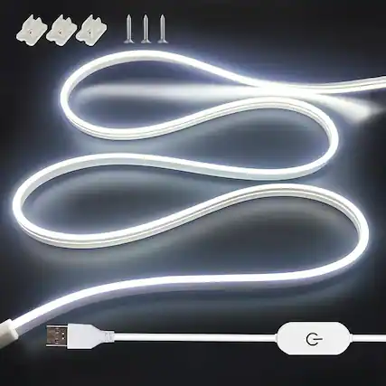 Front. PARKER SLATER - 3.28ft USB Dimmable White LED Light Strip, for Bedroom, Cabinet, Kitchen.