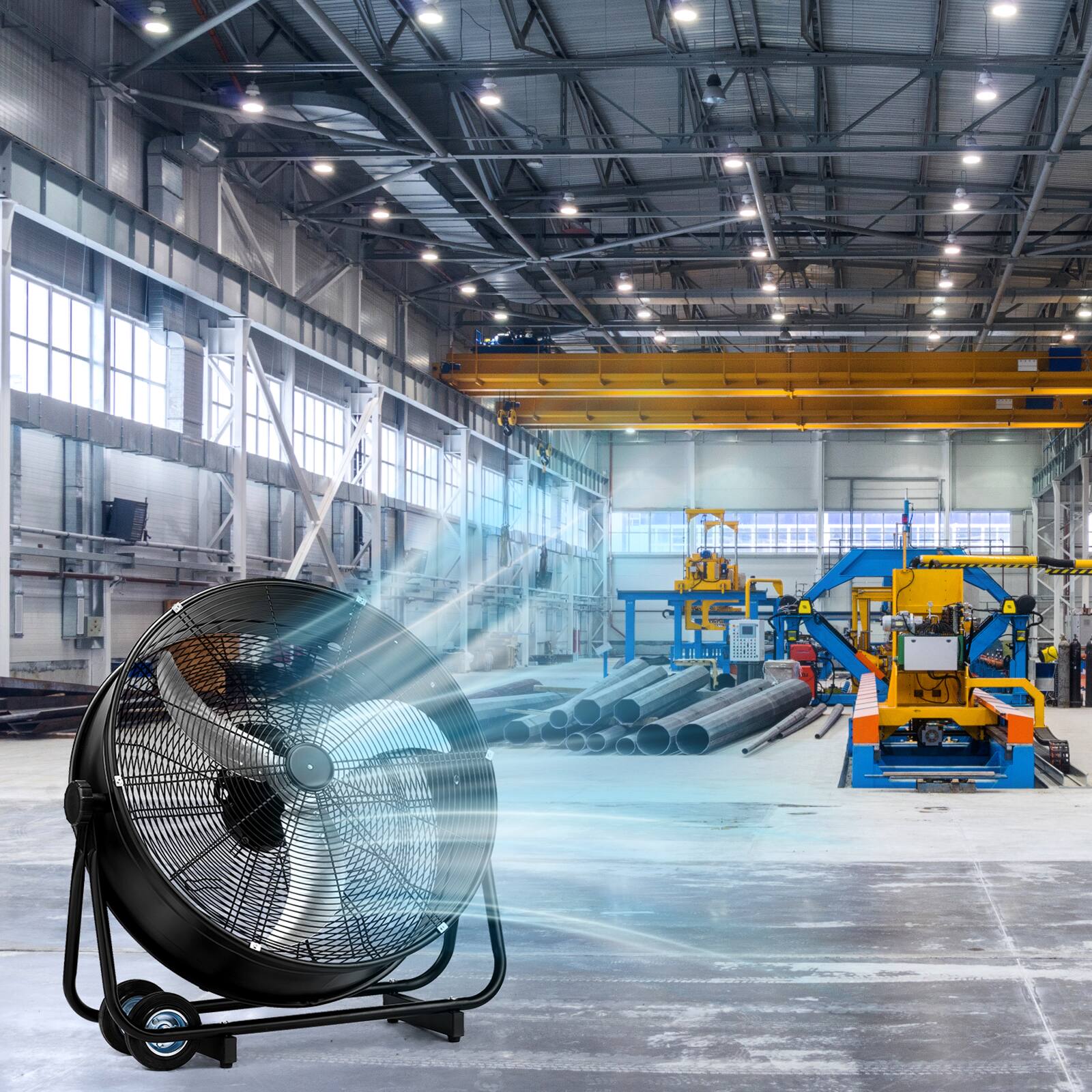 Alt View 7. Winado - 30 inch Industrial Drum Fan, 13000CFM High Velocity Metal Floor Fan with Handle, 3-Speeds, Air Circulator for Gym, Barn - Black.