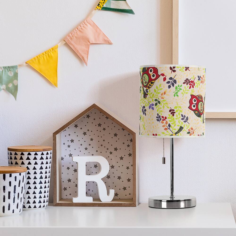 Alt View 2. Oumilen - Owl Print Table Lamp with Pull Chain – Fabric Shade, E26 Base for Bedroom, Living Room.