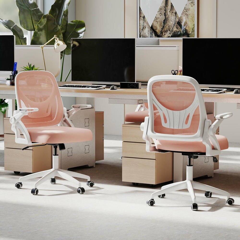 Alt View 1. Kadyn - Ergonomic Computer Desk Chair - Lumbar Support, Flip-up Arms, Pink + White - Pink.