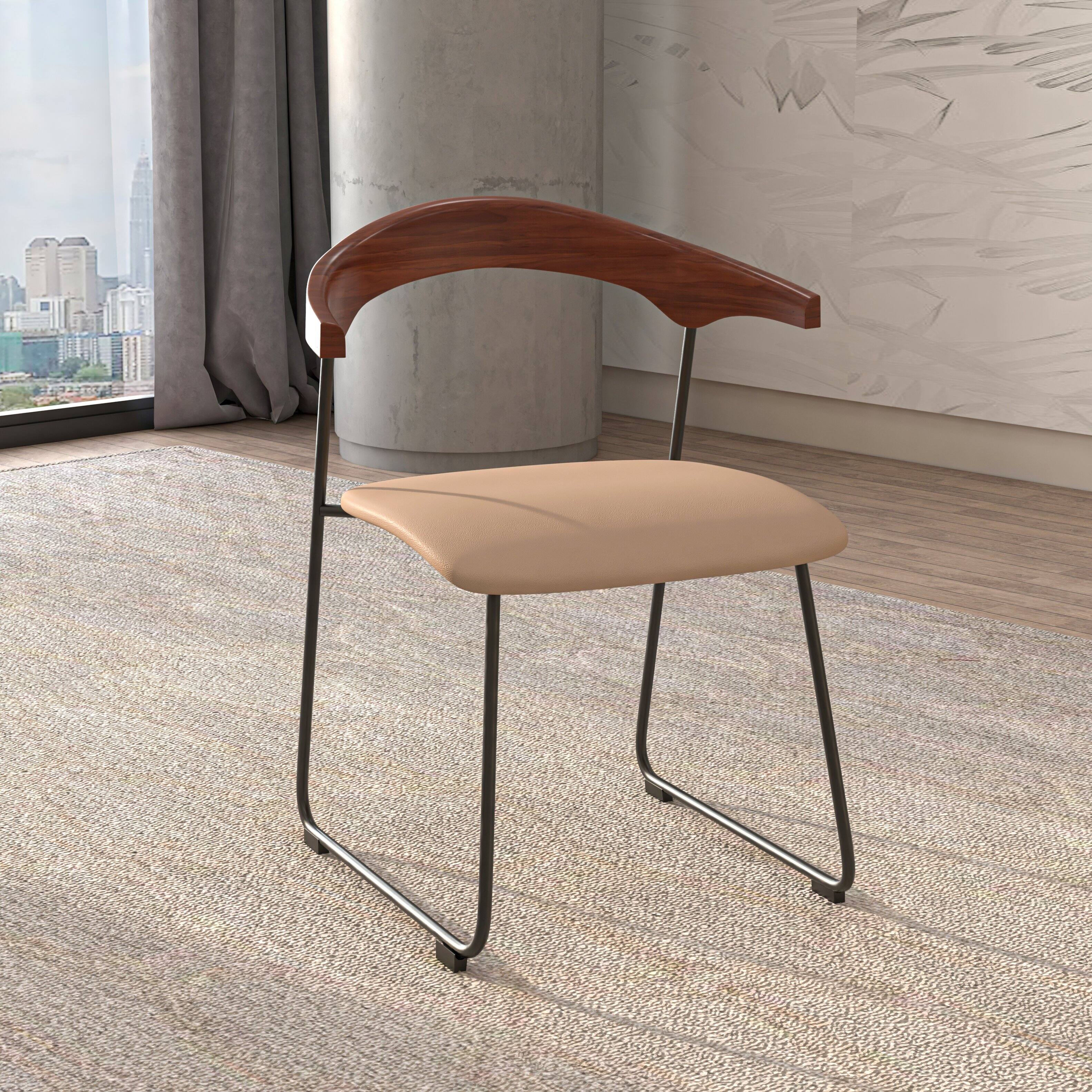 Angle. LeisureMod - Lyra 2-PCS Modern Fabric & Beech Wood Dining Chair with Iron Legs - Dark Wood/Taupe.