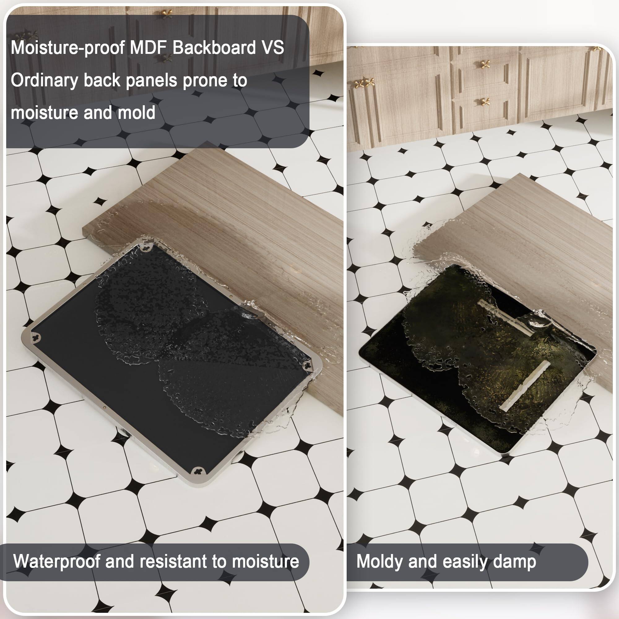 Moisture-proof MDF Backboard vs Ordinary back panels prone to moisture and mold

Waterproof and resistant to moisture

Moldy and easily damp