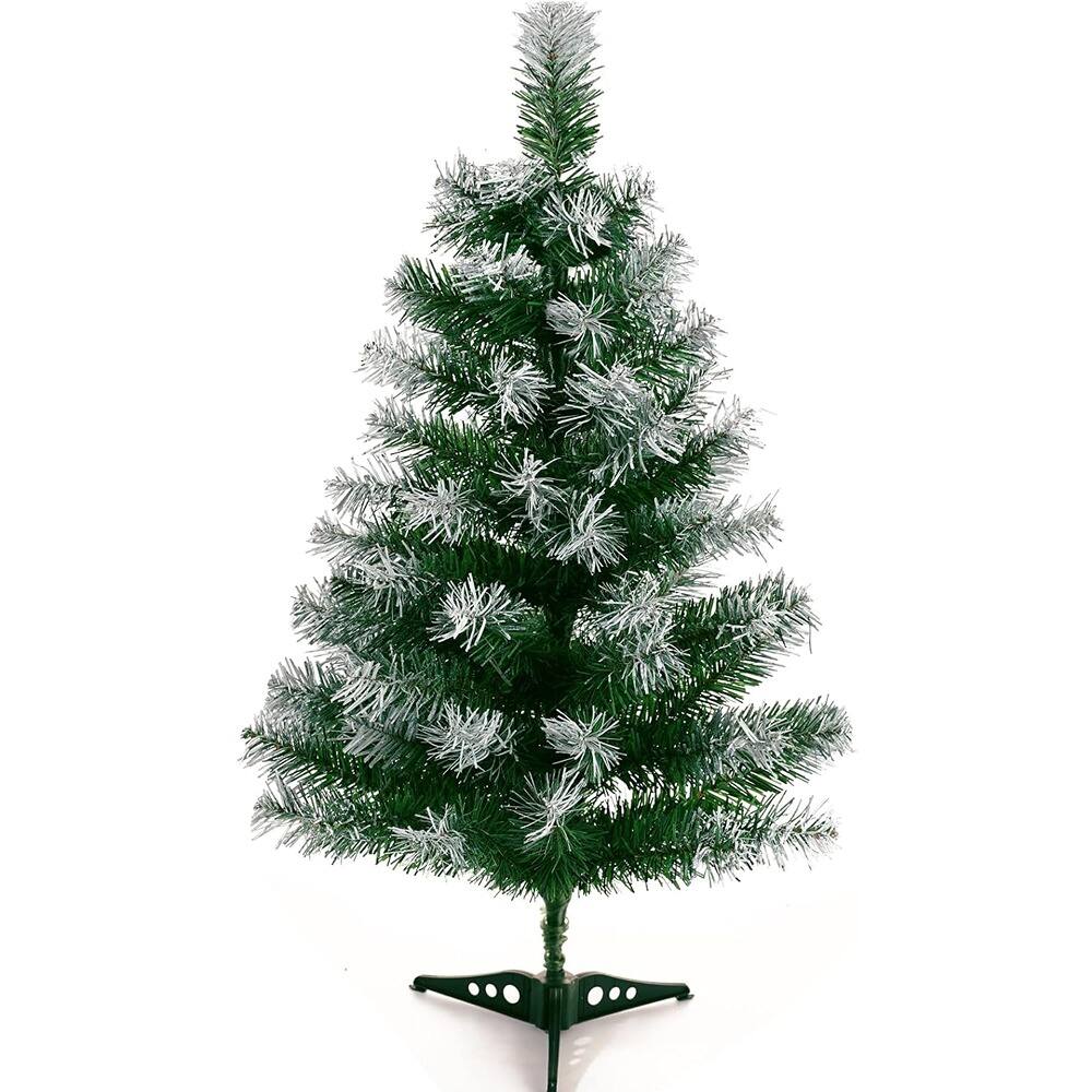 Angle. RTMB - 2Ft Artificial Tabletop Christmas Tree with Flocked Snow Tips, Mini Pine Tree for Indoor & Outdoor Decor - White.
