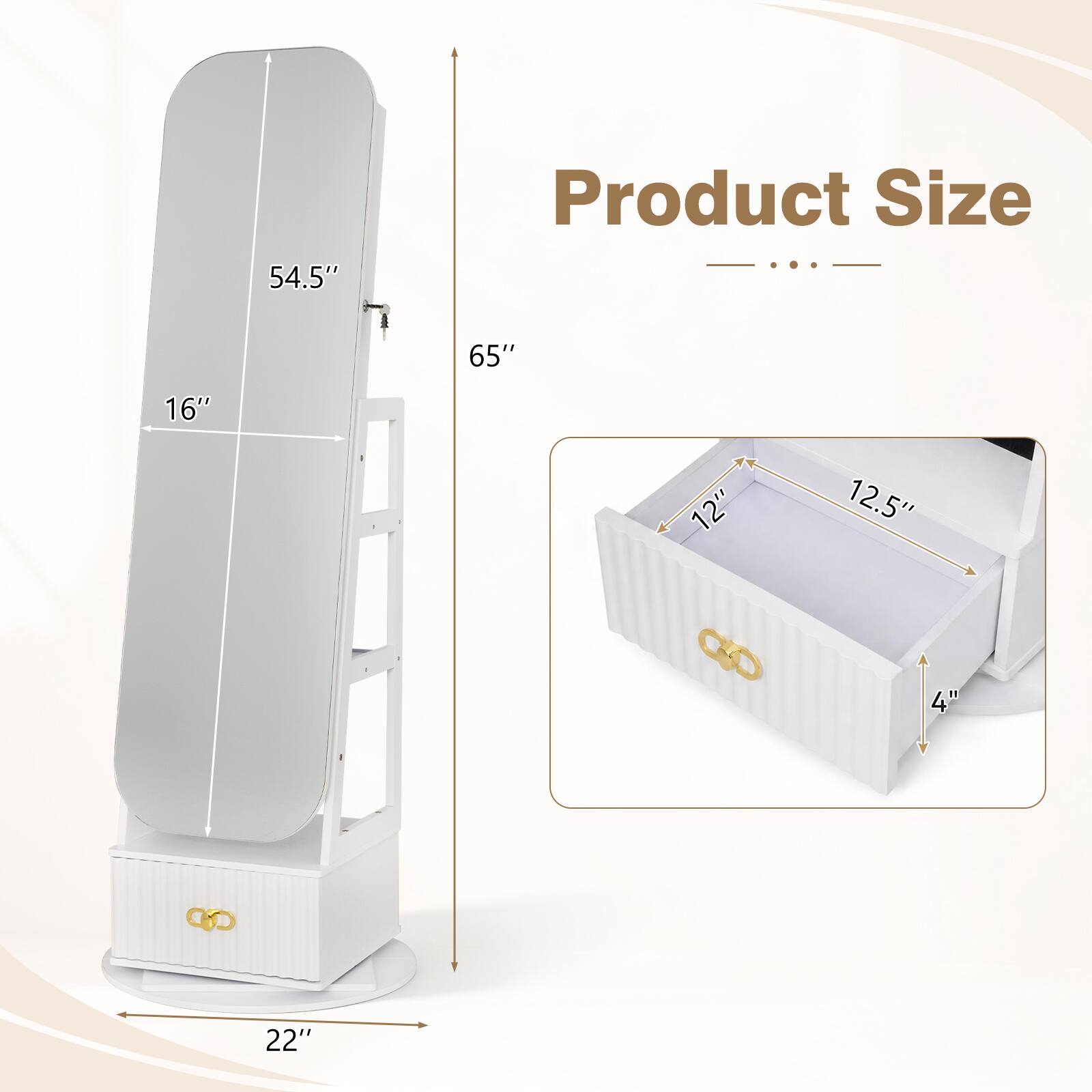 54.5"  
Product Size  
65"  
16"  
12"  
12.5"  
4"  
22"
