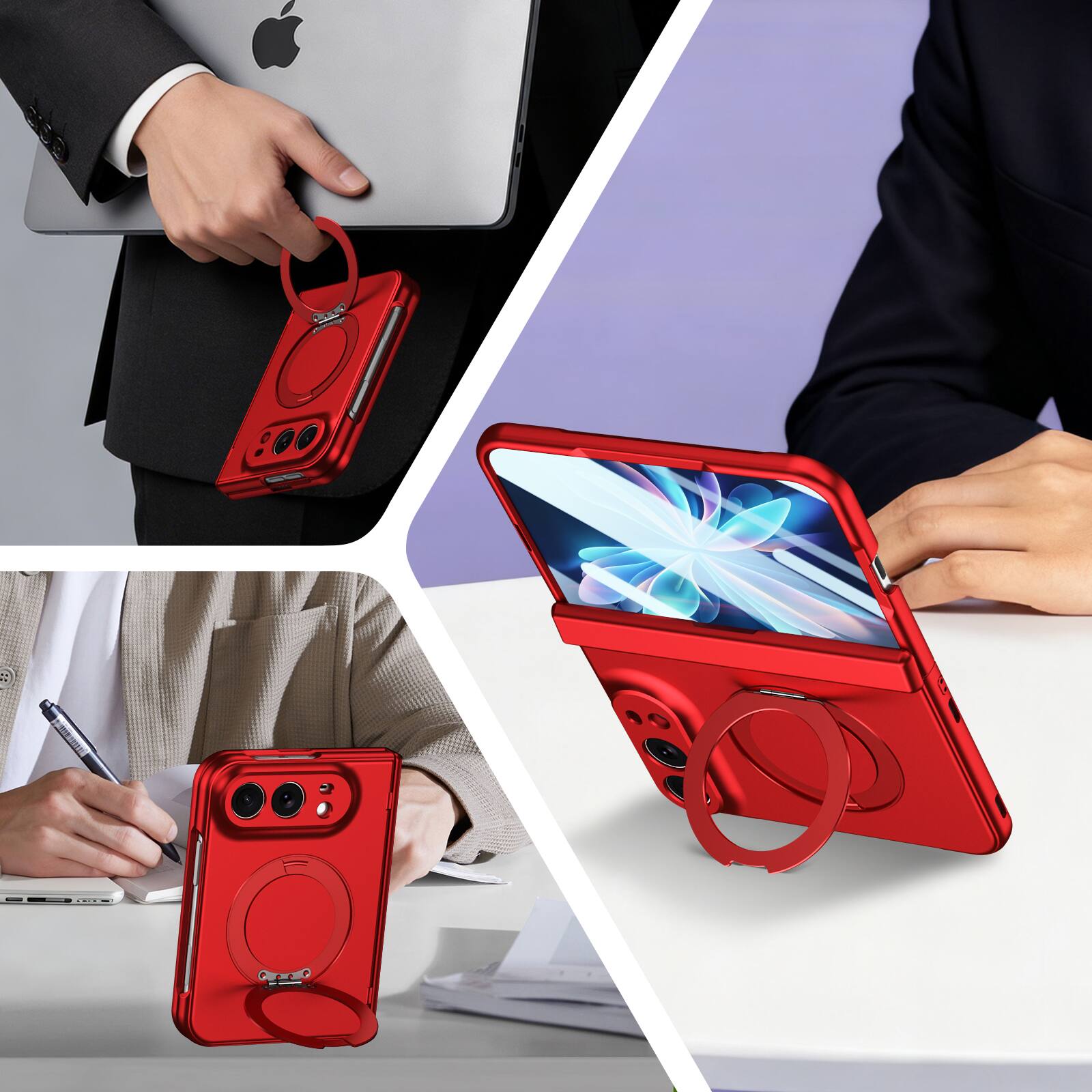 Alt View 3. UUCOVER - Magnetic Kickstand Case with Screen Protector Hinge Cover for Apple iPhone Duo, Compatible with MagSafe Shockproof Shell - Red.