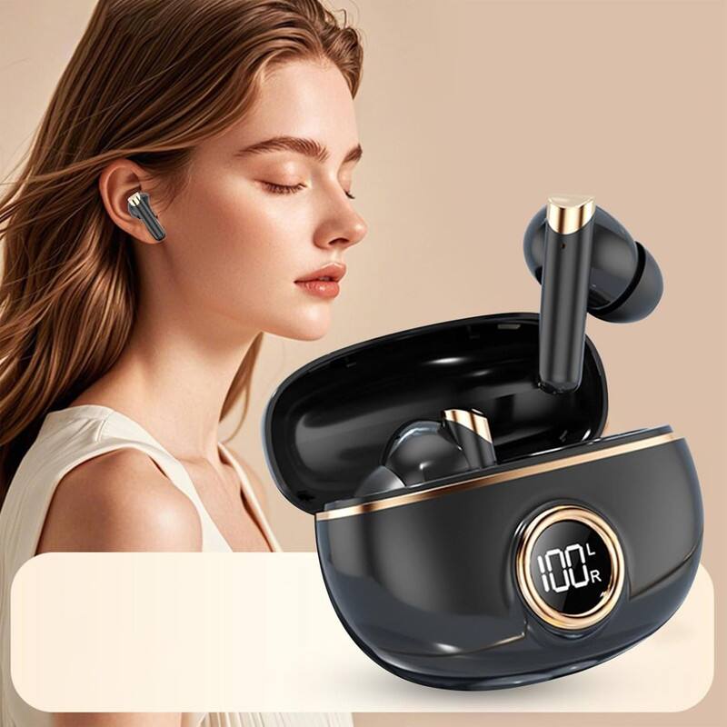 Left. RISOKEYS - Bluetooth Earphones, Wireless Bluetooth Earbuds,with Noise Reduction and LED Power Display, for Outdoors, Travel,Black.