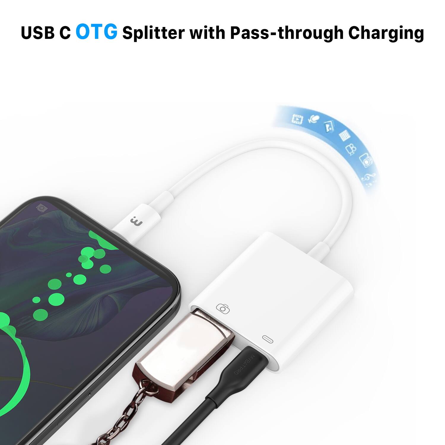 USB C OTG Splitter with Pass-through Charging