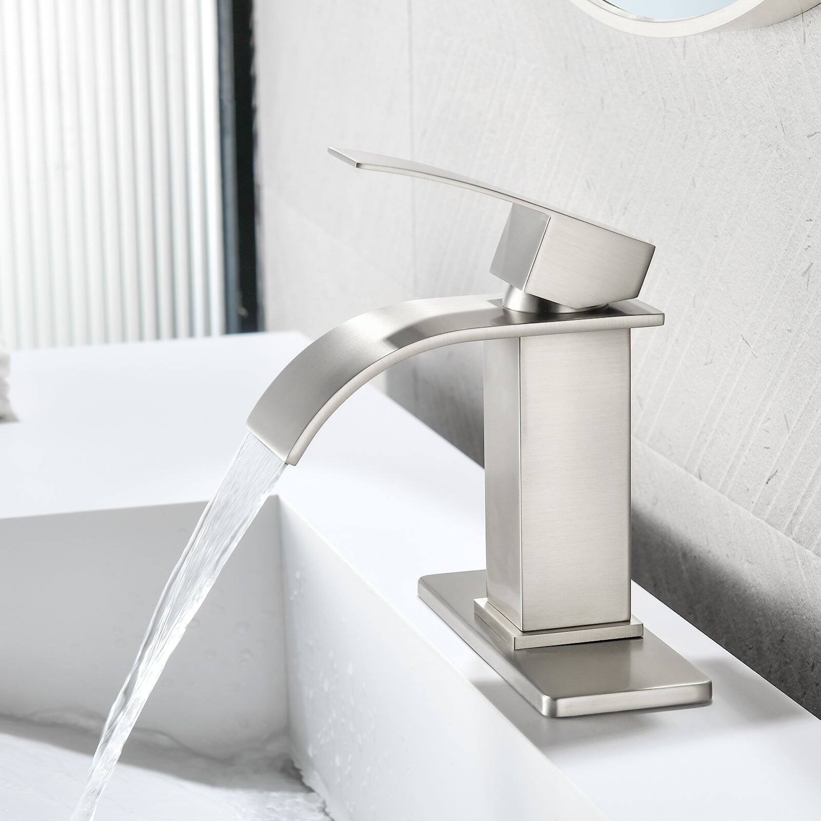 Alt View 3. Boyel Living - Brushed Faucet SUS304 Waterfall Spout cUPC Cartridge 60cm Supply Line Pop Up Drain - Brushed Nickel.